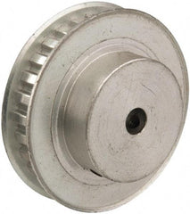Power Drive - 28 Tooth, 1/4" Inside x 1.763" Outside Diam, Hub & Flange Timing Belt Pulley - 1/4" Belt Width, 1.783" Pitch Diam, 0.438" Face Width, Aluminum - Americas Industrial Supply