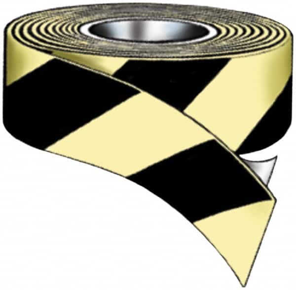 NMC - Glow & Black Striped Vinyl Tape - 1" Wide x 100' Long x 0.02" Thick, General Traffic - Americas Industrial Supply