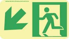 NMC - Down Left Arrow, Left Side Stick Figure in Doorway (Graphic), Polyester Exit Sign - 8" Wide x 4-1/2" High, Glow-in-the-Dark - Americas Industrial Supply