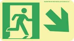NMC - Down Right Arrow, Right Side Stick Figure in Doorway (Graphic), Polyester Exit Sign - 8" Wide x 4-1/2" High, Glow-in-the-Dark - Americas Industrial Supply