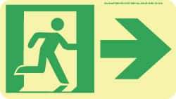 NMC - Right Arrow, Right Side Stick Figure in Doorway (Graphic), Polyester Exit Sign - 8" Wide x 4-1/2" High, Glow-in-the-Dark - Americas Industrial Supply