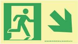 NMC - Down Right Arrow, Right Side Stick Figure in Doorway (Graphic), Plastic Exit Sign - 8" Wide x 4-1/2" High, Glow-in-the-Dark - Americas Industrial Supply