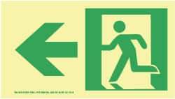 NMC - Left Arrow, Left Side Stick Figure in Doorway (Graphic), Plastic Exit Sign - 8" Wide x 4-1/2" High, Glow-in-the-Dark - Americas Industrial Supply