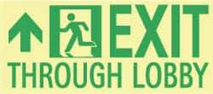 NMC - Exit Through Lobby, Plastic Exit Sign - 16" Wide x 7" High, Glow-in-the-Dark - Americas Industrial Supply