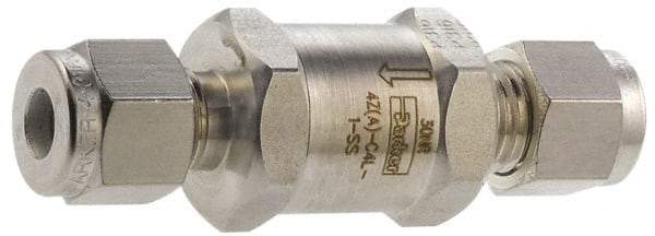 Parker - 1/8" Stainless Steel Check Valve - Inline, Comp x Comp, 6,000 WOG - Americas Industrial Supply
