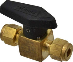 Parker - 1/4" Pipe, 3,000 psi WOG Rating, Brass, Inline, One Way Instrumentation Plug Valve - Wedge Handle, Viton Seal - Americas Industrial Supply