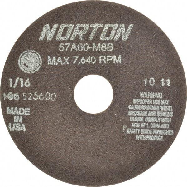 Norton - 6" 60 Grit Aluminum Oxide Cutoff Wheel - 1/16" Thick, 1-1/4" Arbor, 7,640 Max RPM, Use with Stationary Grinders - Americas Industrial Supply