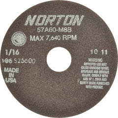 Norton - 6" 60 Grit Aluminum Oxide Cutoff Wheel - 1/16" Thick, 1-1/4" Arbor, 7,640 Max RPM, Use with Stationary Grinders - Americas Industrial Supply