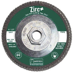 Garryson - 80 Grit, 7" Disc Diam, 5/8-11 Center Hole, Type 29 Zirconia Alumina Flap Disc - 8,600 Max RPM, Fiberglass Backing, Arbor Attaching System, Coated - Americas Industrial Supply