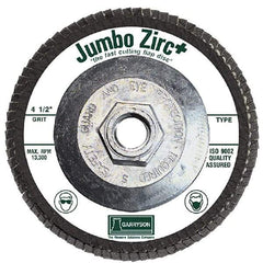 Garryson - 60 Grit, 7" Disc Diam, 5/8-11 Center Hole, Type 29 Zirconia Alumina Flap Disc - 8,600 Max RPM, Fiberglass Backing, Arbor Attaching System, Coated - Americas Industrial Supply