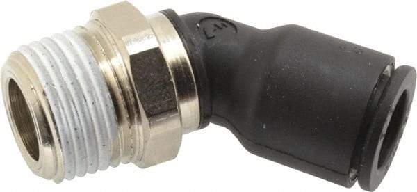 Legris - 3/8" OD, 3/8 NPT, Nylon/Nickel Plated Brass Push-to-Connect Male Elbow 45° - 290 Max psi - Americas Industrial Supply