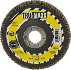 Tru-Maxx - 36 Grit, 5" Disc Diam, 7/8" Center Hole, Type 27 Zirconia Alumina Flap Disc - 12,200 Max RPM, Arbor Attaching System, Coated - Americas Industrial Supply