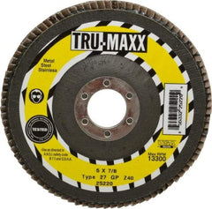 Tru-Maxx - 40 Grit, 5" Disc Diam, 7/8" Center Hole, Type 27 Zirconia Alumina Flap Disc - 12,200 Max RPM, Arbor Attaching System, Coated - Americas Industrial Supply