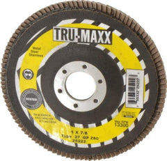 Tru-Maxx - 80 Grit, 5" Disc Diam, 7/8" Center Hole, Type 27 Zirconia Alumina Flap Disc - 12,200 Max RPM, Arbor Attaching System, Coated - Americas Industrial Supply