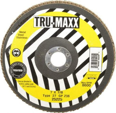 Tru-Maxx - 36 Grit, 7" Disc Diam, 7/8" Center Hole, Type 27 Zirconia Alumina Flap Disc - 8,600 Max RPM, Arbor Attaching System, Coated - Americas Industrial Supply