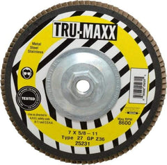 Tru-Maxx - 36 Grit, 7" Disc Diam, 5/8-11 Center Hole, Type 27 Zirconia Alumina Flap Disc - 8,600 Max RPM, Arbor Attaching System, Coated - Americas Industrial Supply