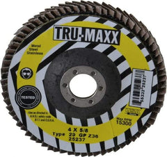 Tru-Maxx - 36 Grit, 4" Disc Diam, 5/8" Center Hole, Type 29 Zirconia Alumina Flap Disc - 15,300 Max RPM, Arbor Attaching System, Coated - Americas Industrial Supply