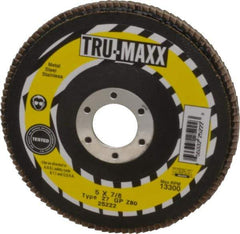 Tru-Maxx - 36 Grit, 5" Disc Diam, 7/8" Center Hole, Type 29 Zirconia Alumina Flap Disc - 12,200 Max RPM, Arbor Attaching System, Coated - Americas Industrial Supply