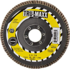 Tru-Maxx - 40 Grit, 5" Disc Diam, 7/8" Center Hole, Type 29 Zirconia Alumina Flap Disc - 12,200 Max RPM, Arbor Attaching System, Coated - Americas Industrial Supply