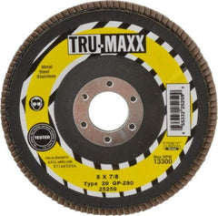 Tru-Maxx - 80 Grit, 5" Disc Diam, 7/8" Center Hole, Type 29 Zirconia Alumina Flap Disc - 12,200 Max RPM, Arbor Attaching System, Coated - Americas Industrial Supply