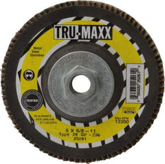 Tru-Maxx - 36 Grit, 5" Disc Diam, 5/8-11 Center Hole, Type 29 Zirconia Alumina Flap Disc - 12,200 Max RPM, Arbor Attaching System, Coated - Americas Industrial Supply