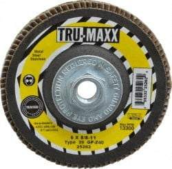 Tru-Maxx - 40 Grit, 5" Disc Diam, 5/8-11 Center Hole, Type 29 Zirconia Alumina Flap Disc - 12,200 Max RPM, Arbor Attaching System, Coated - Americas Industrial Supply