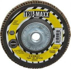 Tru-Maxx - 40 Grit, 5" Disc Diam, 5/8-11 Center Hole, Type 29 Zirconia Alumina Flap Disc - 12,200 Max RPM, Arbor Attaching System, Coated - Americas Industrial Supply