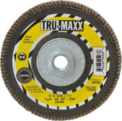 Tru-Maxx - 60 Grit, 5" Disc Diam, 5/8-11 Center Hole, Type 29 Zirconia Alumina Flap Disc - 12,200 Max RPM, Arbor Attaching System, Coated - Americas Industrial Supply