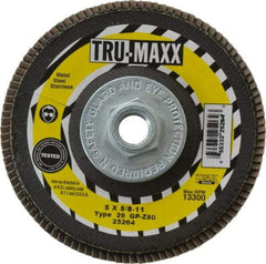 Tru-Maxx - 80 Grit, 5" Disc Diam, 5/8-11 Center Hole, Type 29 Zirconia Alumina Flap Disc - 12,200 Max RPM, Arbor Attaching System, Coated - Americas Industrial Supply