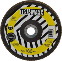 Tru-Maxx - 60 Grit, 7" Disc Diam, 7/8" Center Hole, Type 29 Zirconia Alumina Flap Disc - 8,600 Max RPM, Arbor Attaching System, Coated - Americas Industrial Supply