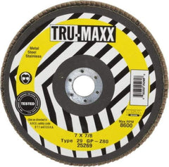Tru-Maxx - 80 Grit, 7" Disc Diam, 7/8" Center Hole, Type 29 Zirconia Alumina Flap Disc - 8,600 Max RPM, Arbor Attaching System, Coated - Americas Industrial Supply