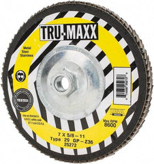 Tru-Maxx - 36 Grit, 7" Disc Diam, 5/8-11 Center Hole, Type 29 Zirconia Alumina Flap Disc - 8,600 Max RPM, Arbor Attaching System, Coated - Americas Industrial Supply