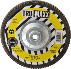 Tru-Maxx - 40 Grit, 7" Disc Diam, 5/8-11 Center Hole, Type 29 Zirconia Alumina Flap Disc - 8,600 Max RPM, Arbor Attaching System, Coated - Americas Industrial Supply
