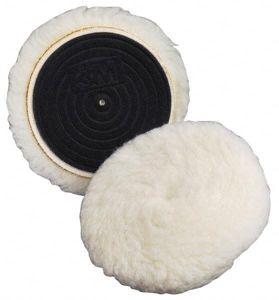 3M - 5-1/4" Diam Wool Bonnet Pad - 15/16" Pile, Hook & Loop Attachment - Americas Industrial Supply