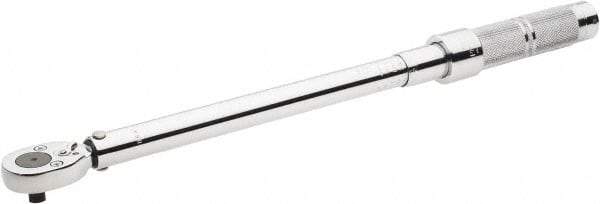 Proto - 3/8" Drive Micrometer Type Ratchet Head Torque Wrench - 34 N/m to 142 N/m Torque, 17" OAL, 0.68 N/m Graduation, Ratchet Head - Americas Industrial Supply