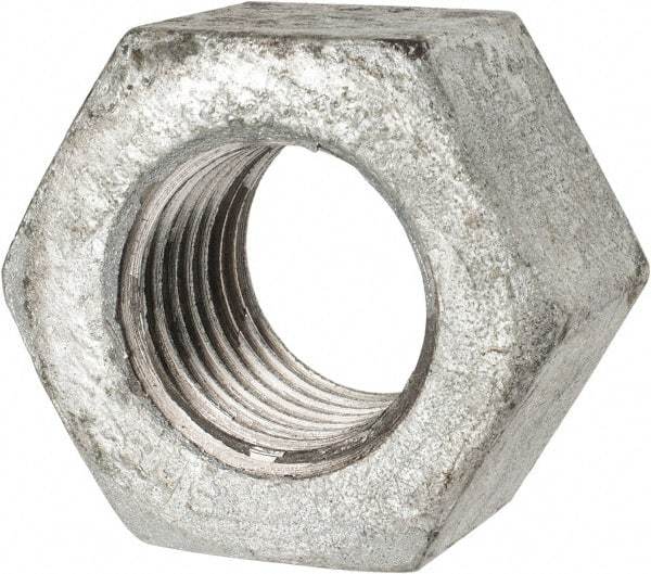 Value Collection - 1-1/4 - 7 UNC Steel Right Hand Heavy Hex Nut - 2" Across Flats, 1-7/32" High, Galvanized Finish - Americas Industrial Supply