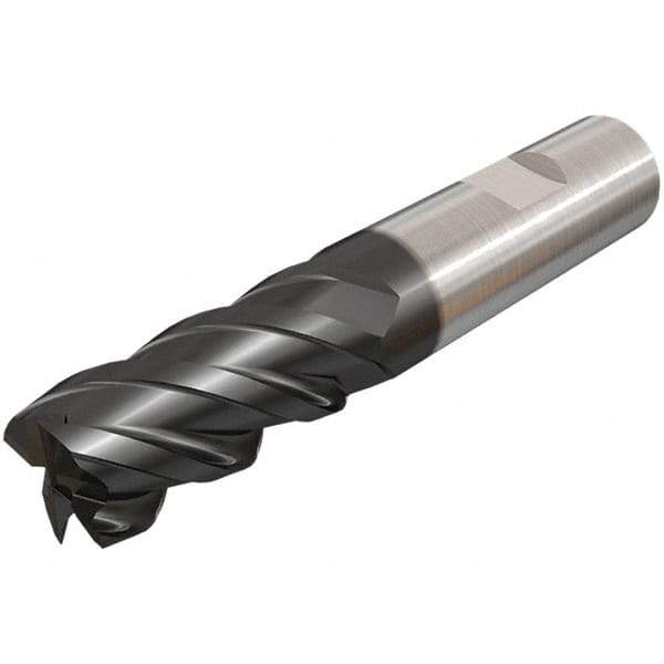 Iscar - 5mm, 14mm LOC, 6mm Shank Diam, 57mm OAL, 4 Flute, Solid Carbide Square End Mill - Single End, TiAlN Finish, Spiral Flute, 45° Helix, Centercutting, Right Hand Cut, Right Hand Flute - Americas Industrial Supply
