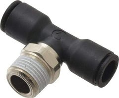 Legris - 10mm OD, 3/8 NPT, Nylon/Nickel Plated Brass Push-to-Connect Male Branch Tee - 290 Max psi, Black - Americas Industrial Supply