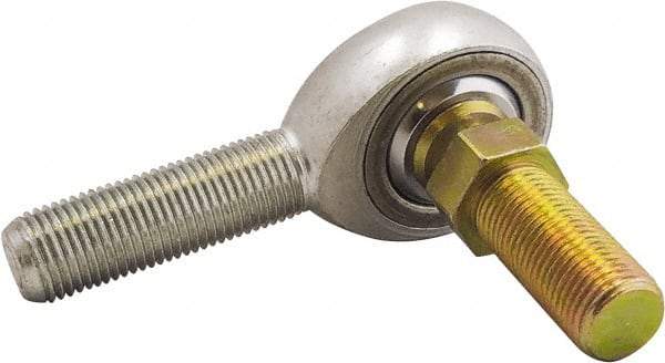 Made in USA - 3/8" ID, 1" Max OD, 9,550 Lb Max Static Cap, Male Spherical Rod End with Stud - 3/8-24 LH, 1-1/4" Shank Length, Alloy Steel with Steel Raceway - Americas Industrial Supply