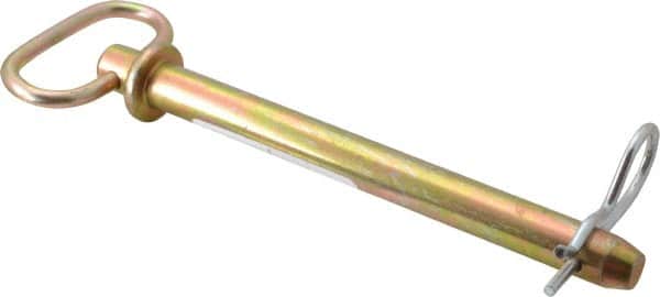Made in USA - 5/8" Pin Diam, 6-3/4" Long, Zinc Plated Steel Pull Ring Hitch Pin - 6" Usable Length - Americas Industrial Supply