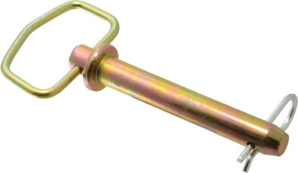 Made in USA - 3/4" Pin Diam, 5" Long, Zinc Plated Steel Pull Ring Hitch Pin - 4-1/4" Usable Length - Americas Industrial Supply