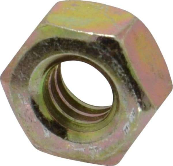 Value Collection - 1/4-20 UNC Steel Right Hand Hex Nut - 7/16" Across Flats, 7/32" High, Zinc Yellow Dichromate Finish - Americas Industrial Supply