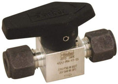 Parker - 1/4" Pipe, 3,000 psi WOG Rating, 316 Stainless Steel, Inline, One Way Instrumentation Plug Valve - Wedge Handle, Compression x Compression CPI End Connections, Viton Seal - Americas Industrial Supply
