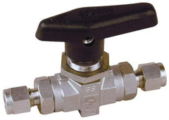 Parker - 1/2" Pipe, Stainless Steel, Inline, Two Way Flow, Instrumentation Ball Valve - 6,000 psi WOG Rating, Wedge Handle, PTFE Seal, PTFE Seat - Americas Industrial Supply