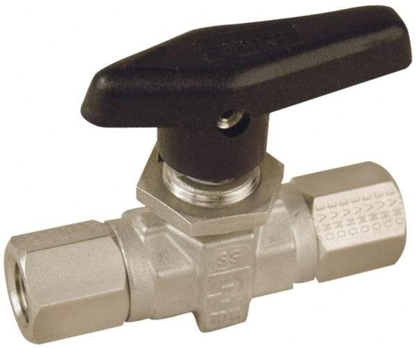 Parker - 1/2" Pipe, FNPT x FNPT End Connections, Stainless Steel, Inline, Two Way Flow, Instrumentation Ball Valve - 6,000 psi WOG Rating, Wedge Handle, PTFE Seal, PTFE Seat - Americas Industrial Supply