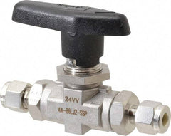 Parker - 1/4" Pipe, Stainless Steel, Inline, Two Way Flow, Instrumentation Ball Valve - 6,000 psi WOG Rating, Wedge Handle, PTFE Seal, PTFE Seat - Americas Industrial Supply