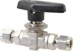 Parker - 3/8" Pipe, Stainless Steel, Inline, Two Way Flow, Instrumentation Ball Valve - 6,000 psi WOG Rating, Wedge Handle, PTFE Seal, PTFE Seat - Americas Industrial Supply