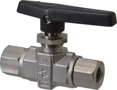 Parker - 3/8" Pipe, FNPT x FNPT End Connections, Stainless Steel, Inline, Two Way Flow, Instrumentation Ball Valve - 6,000 psi WOG Rating, Wedge Handle, PTFE Seal, PTFE Seat - Americas Industrial Supply