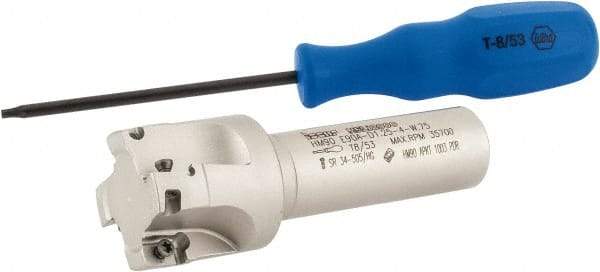 Iscar - 1-1/4" Cut Diam, 0.394" Max Depth of Cut, 3/4" Shank Diam, 3-1/2" OAL, Indexable Square Shoulder End Mill - AP..1003.., HM90 AP..1003.. Inserts, Weldon Shank, 90° Lead Angle, Series Heli2000 - Americas Industrial Supply