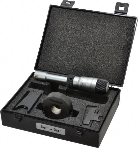 Starrett - 5/8" to 3/4", 2-7/16" Gage Depth, Mechanical Inside Hole Micrometer - 0.0003" Graduation, 0.00015" Accuracy, Ratchet Stop Thimble - Americas Industrial Supply